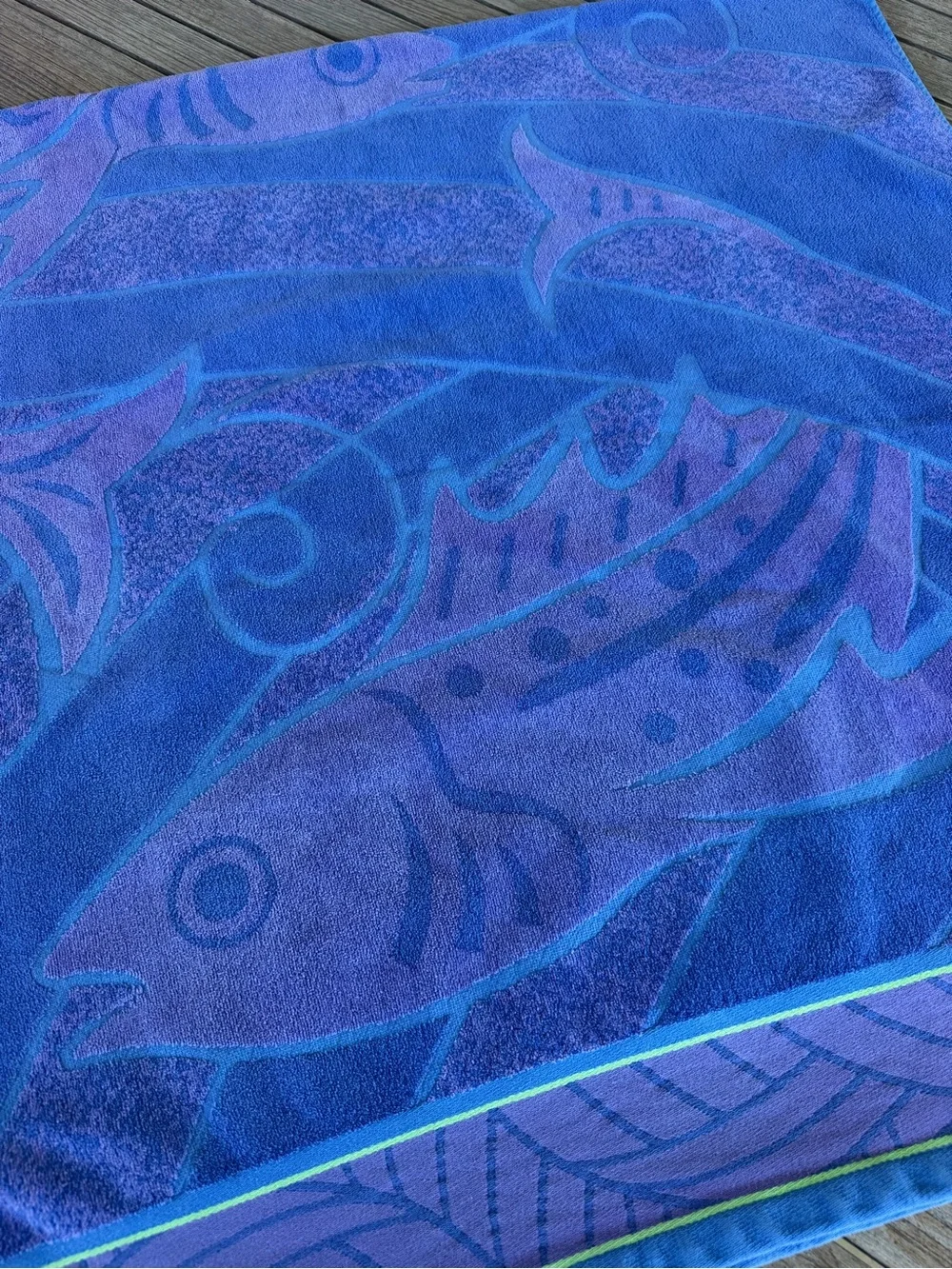 Kirkland Stylized Fish Waves Egyptian Cotton Large Beach Towel Blue Purple 36x66